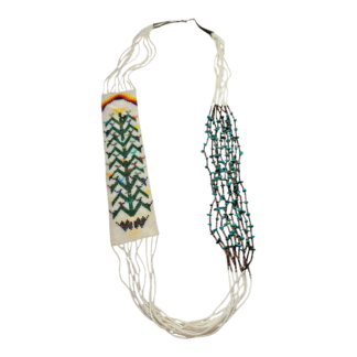 Vintage Native American Beaded Necklace - Turquoise Beads & Sterling Silver Tips