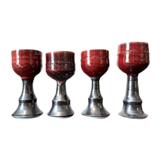 Vintage Set of 4 Signed Gerry Williams Studio Pottery Chalice Goblets -Red Glaze