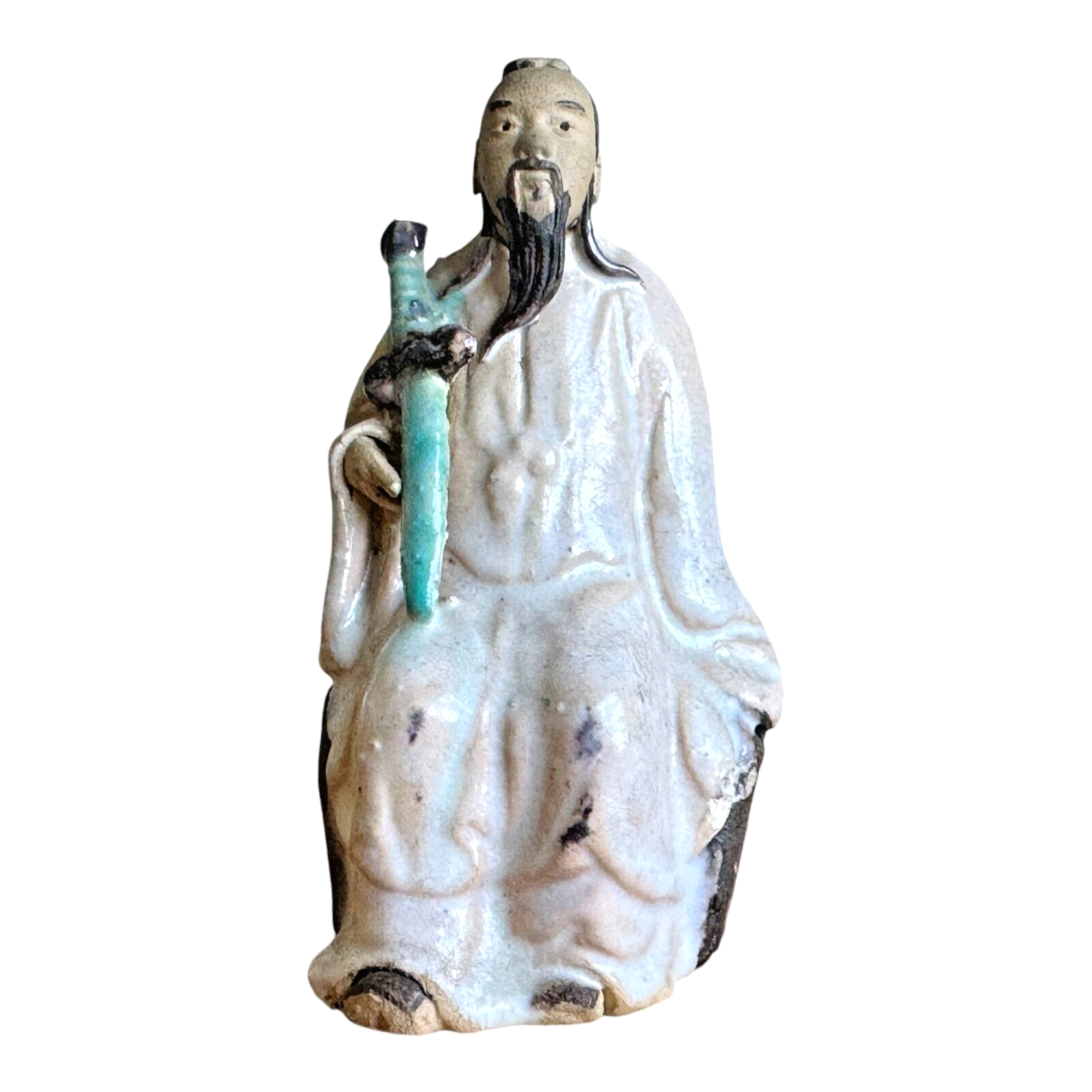 Antique Chinese Export Mudman Scholar Figurine - Seated with Sword - Image 2
