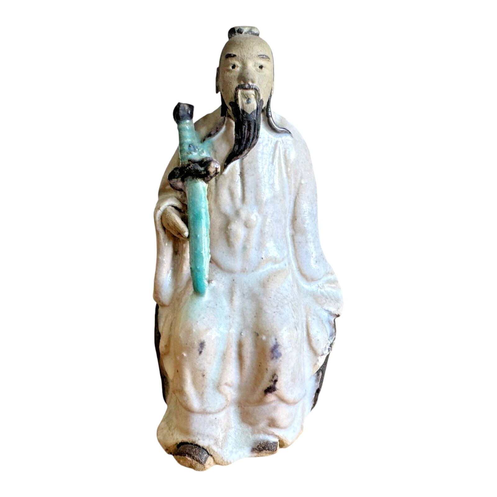 Antique Chinese Export Mudman Scholar Figurine - Seated with Sword - Image 6