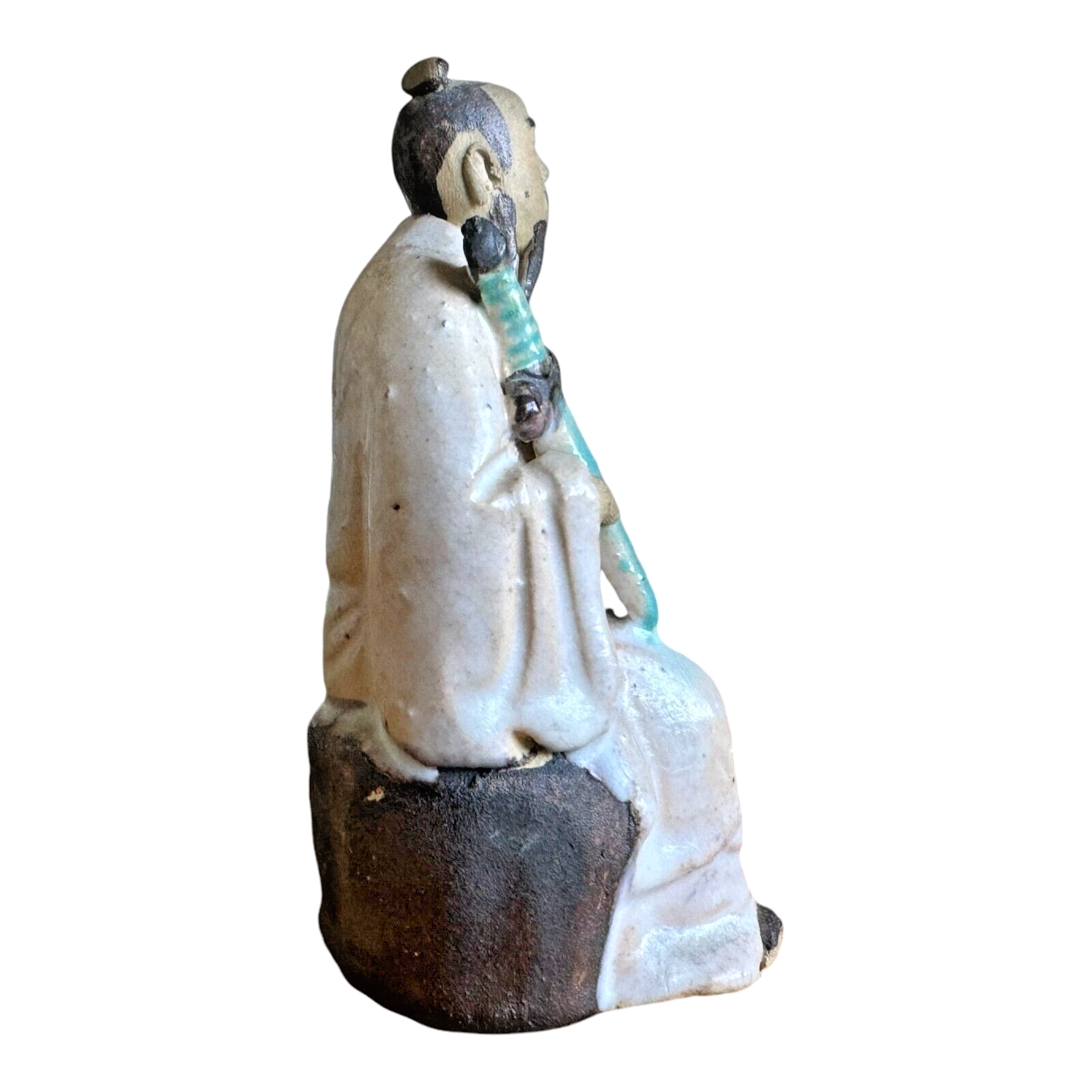 Antique Chinese Export Mudman Scholar Figurine - Seated with Sword - Image 7