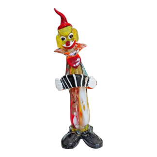 Vintage Murano Hand Blown Glass Musician Clown Figurine with Accordion, 17.5"