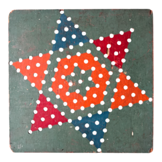 Antique Folk Art Chinese Checkers Style Peg Pin Game Board