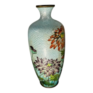 Antique Meiji Era Japanese Ginbari Cloisonne Floral Vase