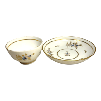 Antique Georgian Coalport Hand Painted Handless Teacup and Saucer