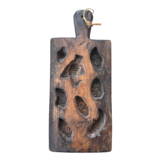 Antique Large Folk Art Hand-Carved Wooden Maple Sugar Mold - Bird & Leaf Designs