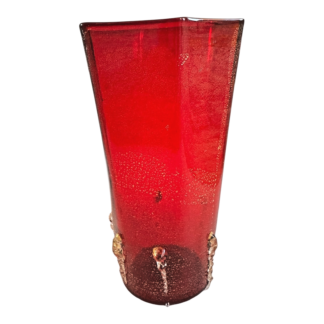 Vintage Murano Red Aventurine Art Glass Vase, Gold Fleck - Martha Stewart Prop