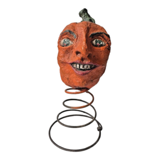 Vintage Halloween Decorative Folk Art Jack O'Lantern Bobble Head - Signed