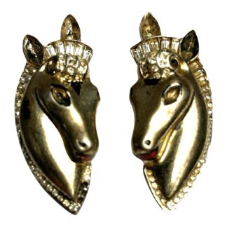 Vintage Set Coro Duette Sterling Silver w Gold Wash Horse Head Brooch Fur Clips