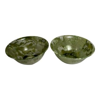 Vintage Set of Two 2 Spinach Jade Bowls from China