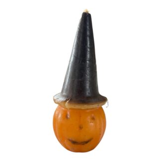 Vintage Halloween Jack O' Lantern Polychrome Pumpkin Witch Hat Candle