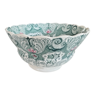 Antique Staffordshire William Adams Green Transferware Paisley Footed Bowl