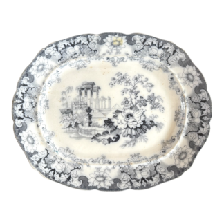 Antique Francis Morley & Co. Black Transferware "Cleopatra" Pattern Oval Platter