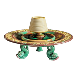 Antique Wedgwood Majolica Tortoiseshell Match Striker Ashtray Set with Fish Feet