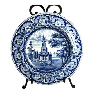 Antique Staffordshire Blue Transferware Historical Bowl Octagon Church