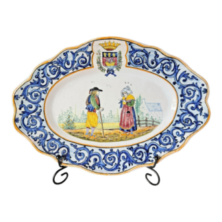 Antique French Quimper Faience Breton Couple Oval Platter -  Hand Painted