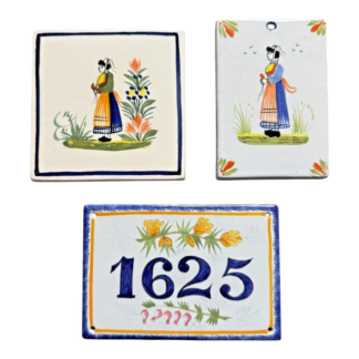 Vintage Quimper Faience Breton Tiles - Wall Plaque, House Number & Calendar Lot