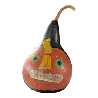 Vintage Folk Art Halloween Hand Painted Gourd - Jack O Lantern Face
