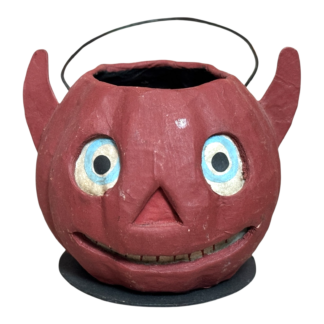 Vintage Original German Paper Mache Halloween Devil Jack O' Lantern Candy Pail