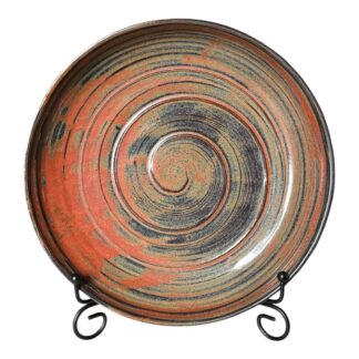 Vintage Signed Studio Art Pottery Spiral Glaze Low Bowl