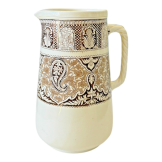 Antique Wedgwood Pottery Brown Transferware Pitcher - Rare Pattern